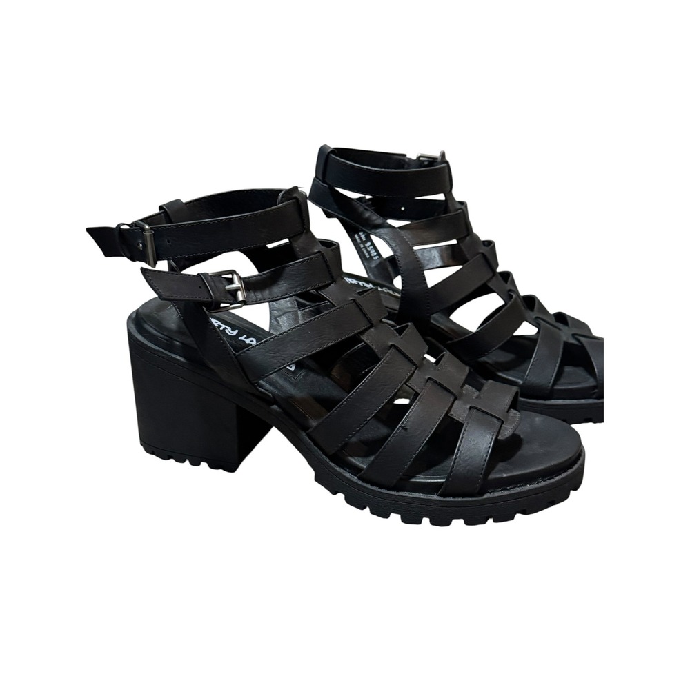 Dirty Laundry fun stuff Black Gladiator Block Heel Lug Sole Sandals Sz 9.5 Y2K - Picture 12 of 12